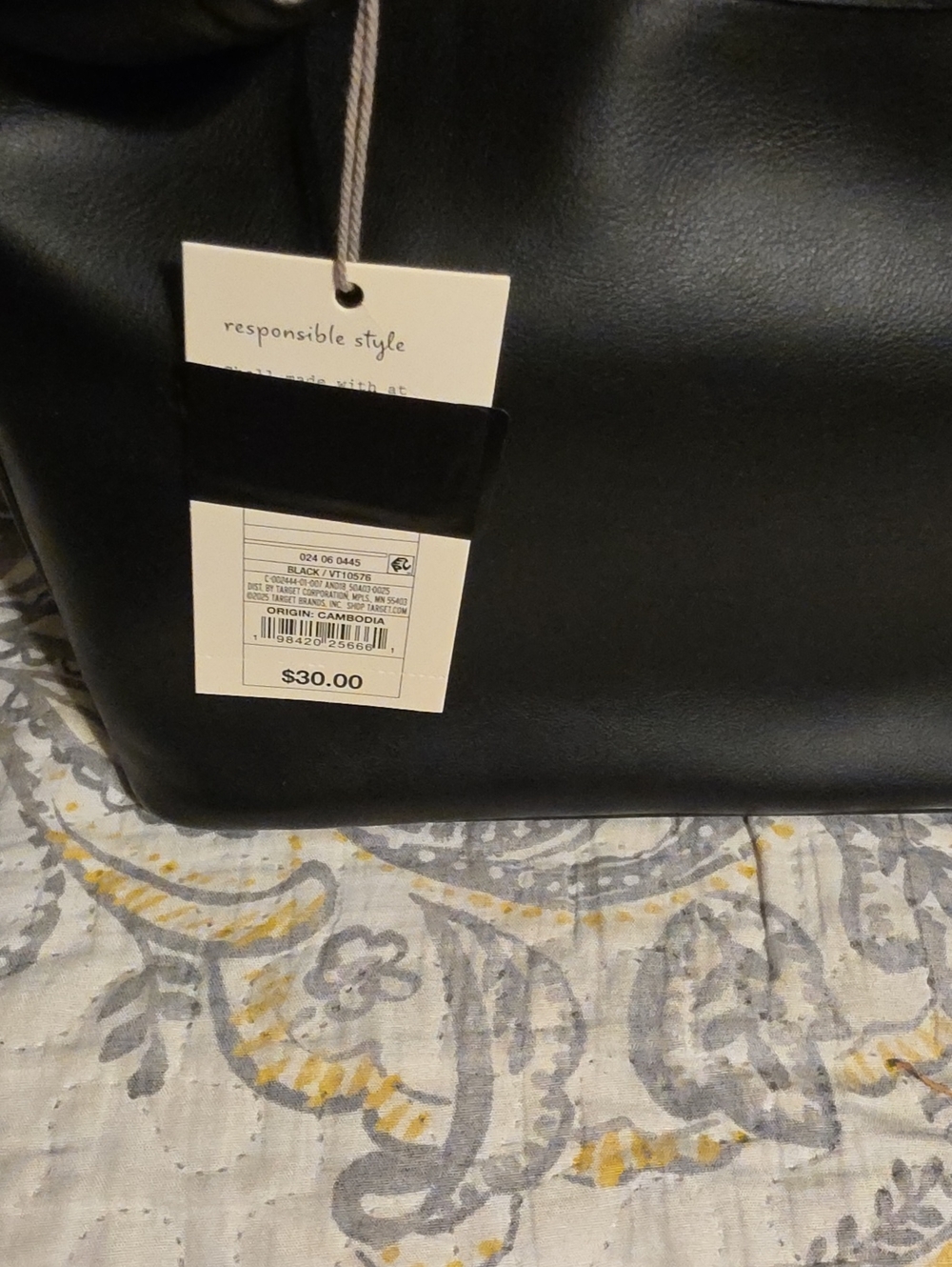 A New Day Black Faux-Leather Top Handle Bag with Gold Hardware - Picture 2 of 4